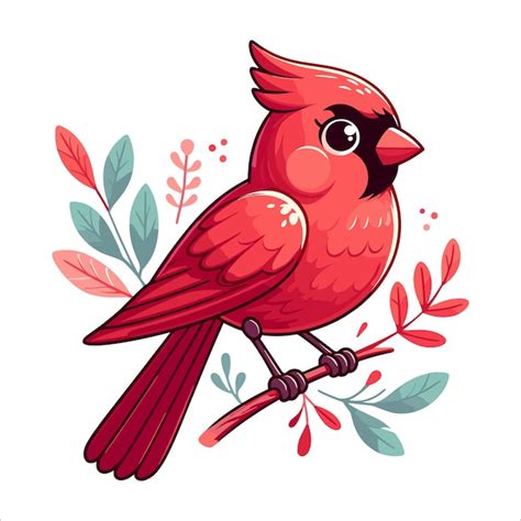 Vector Adorable Dibujos Animados Hermoso P Jaro Cardenal Aislado Sobre