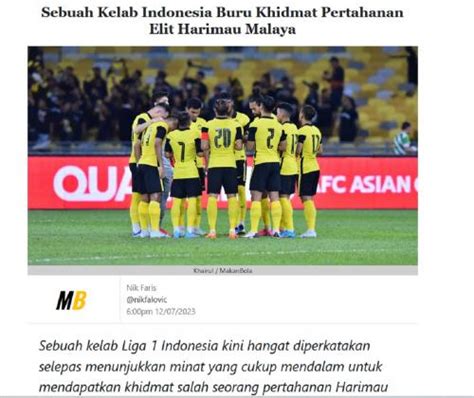 Media Malaysia Sebut Klub Liga Segera Boyong Bek Timnas