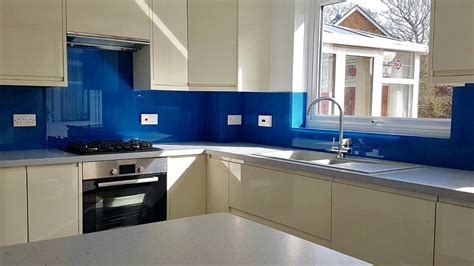 Painted Glass Kitchen Splashback In Blue Kitchen Splashback Kitchen