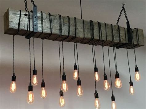 Reclaimed Wood Beam Light Fixture Chandelier With Hanging Brackets And