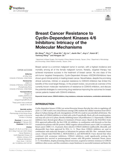 Pdf Breast Cancer Resistance To Cyclin Dependent Kinases 4 6