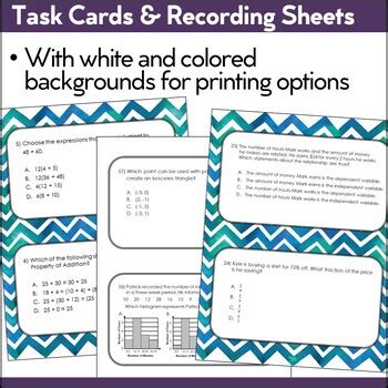 6th Grade Math End Of Year Review Test Prep Worksheets Task Cards