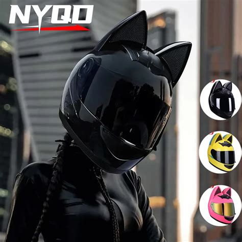 Hnj Cascos De Moto Con Orejas De Gato Para Hombre Y Mujer Cascos De