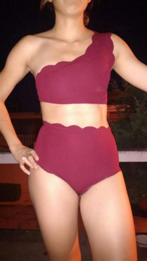 High Waisted Scalloped One Shoulder Bikini Merlot Bikinis S Zaful