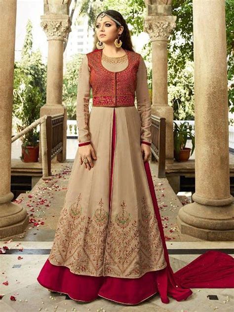 Drashti Dhami Beige Heavy Embroidery Anarkali Suit Unstitched