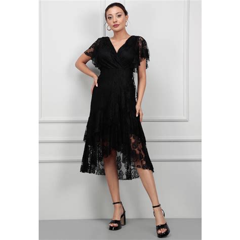 Dasha Rochie Asimetrica Din Dantela Neagra Glami Ro