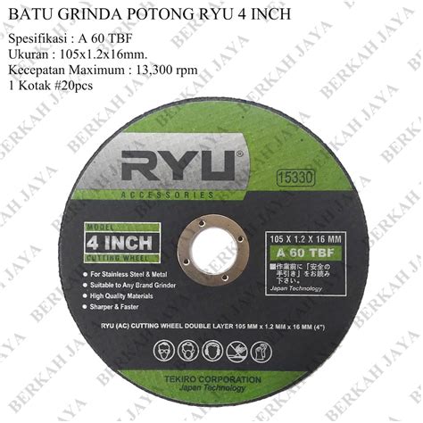 Jual Ryu Mata Gurinda Batu Gerinda Potong Besi Cutting Wheel Inch X