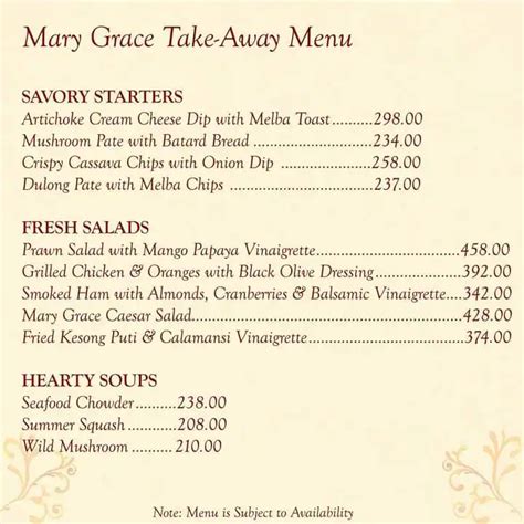 Menu at Mary Grace Cafe, Taguig, 7th Ave