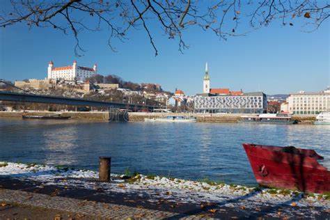 Bratislava - the Riverside in Winter with the Castle and Cathedral in ...