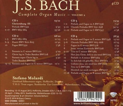 J S Bach Complete Organ Music Vol Stefano Molardi Cd Album