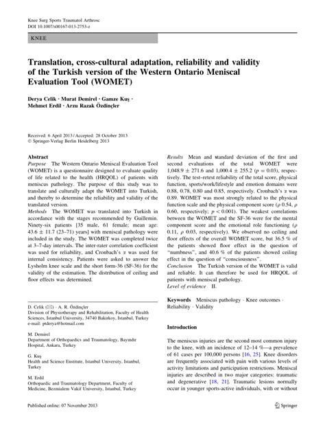 Pdf Translation Cross Cultural Adaptation Reliability And Validity