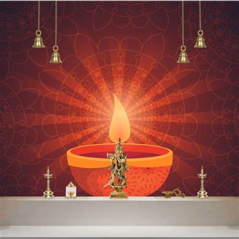 Diwali Diya Style Wallpaper for Pooja Room - Magic Decor