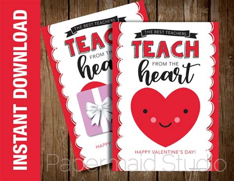 PRINTABLE Teacher Valentine Card Valentine's Day gift | Etsy