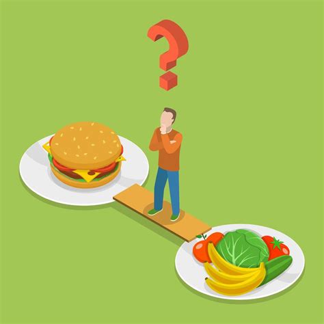 Man Choosing Between Health Or Junk Food 1221976 Vector Art At Vecteezy