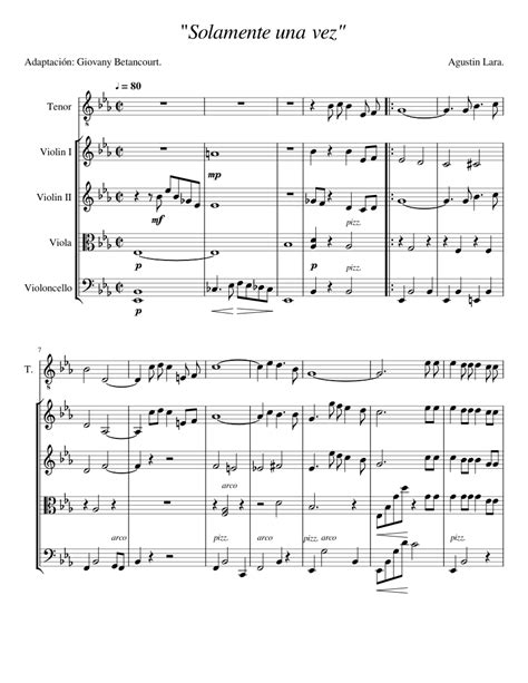 Solamente Una Vez Sheet Music For Tenor Violin Viola Cello Mixed Quintet