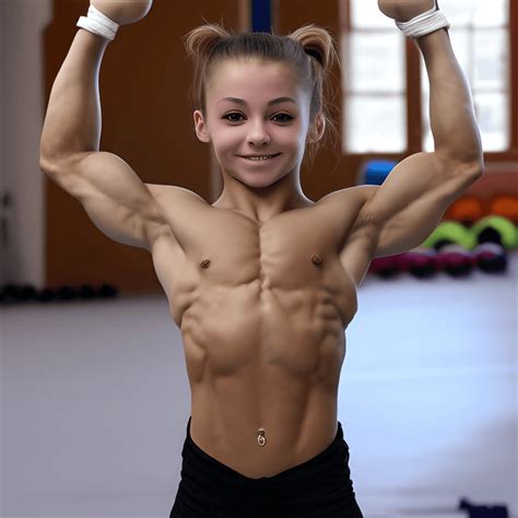 Muscular 13 Year Old Gymnast Flexing Muscles Creative Fabrica