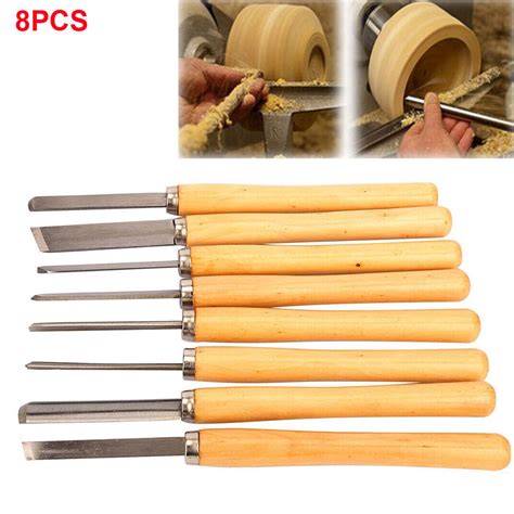 8X High Carbon Steel Wood Lathe Chisel Set Woodworking Tools Bowl