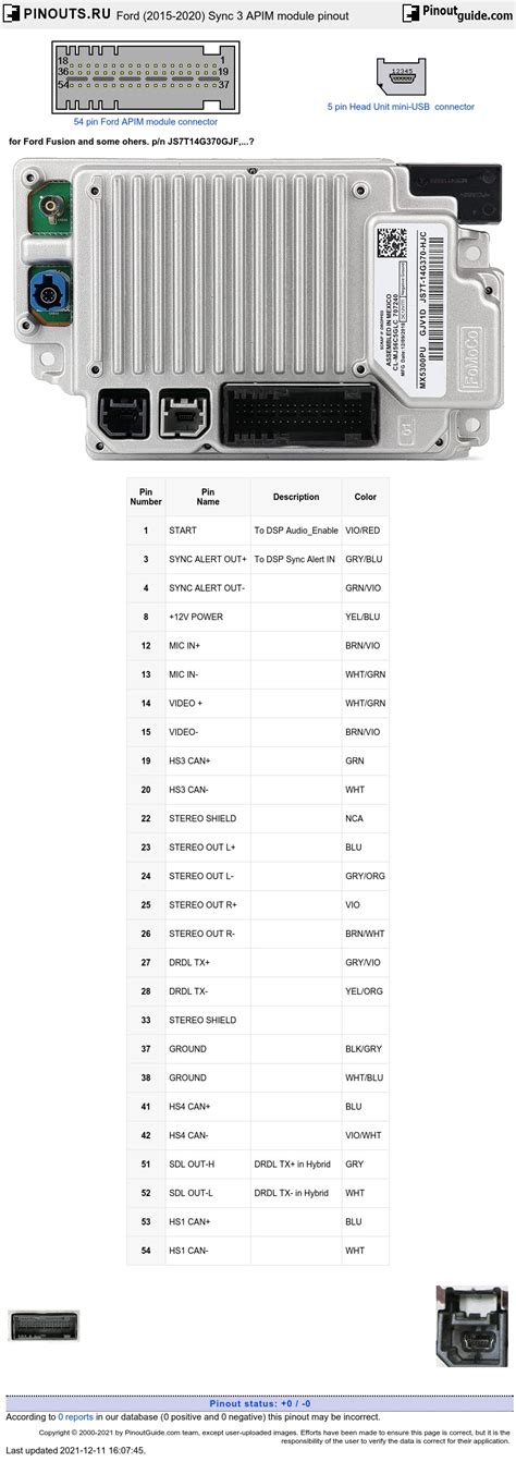 Ford 2015 2020 Sync 3 Apim Module Pinout Diagram