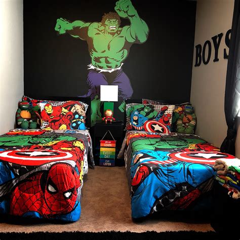 Boys Super Hero Room Superhero Room Marvel Bedroom Boys Bedroom Decor