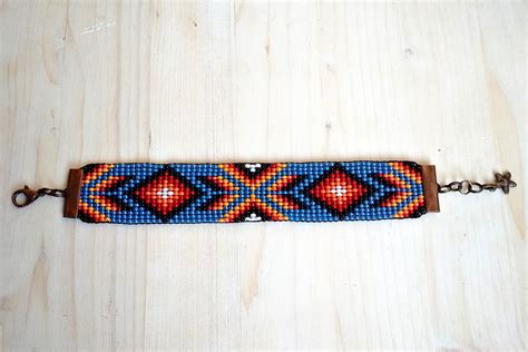 Wide Beaded Bracelet In Native American Style Seed Bead Cuff Etsy