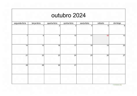 Calendário Outubro 2024