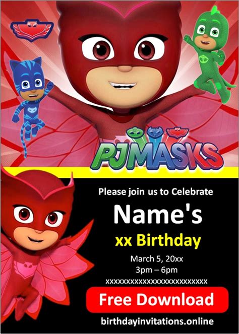 Pj Masks Birthday Invitations Birthday Invitations