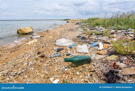dirty seashore environmental disaster  human negligence stock
