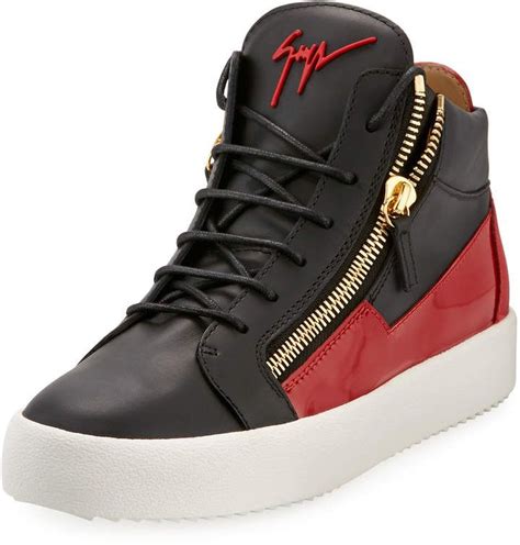 Giuseppe Zanotti Men S Mid Top Two Tone Platform Sneakers Black Red