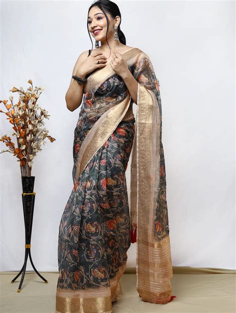 Women S Pure Organza Kalamkari Printed Saree Dvz0003176 Dvanza