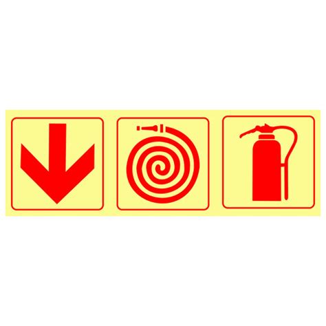 Red Arrow Down Fire Extinguisher And Fire Hose Photoluminescent