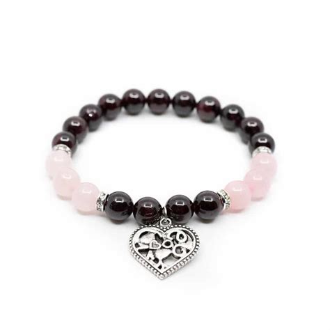 Edelsteen Armband Granaat Roze Kwarts Met Hartje Zenvol