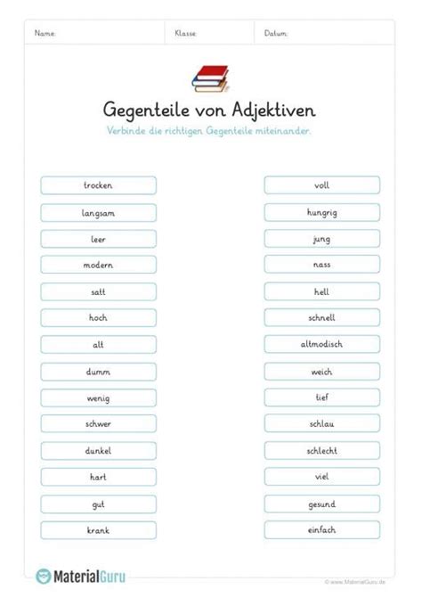 Ein kostenloses Arbeitsblatt zum Thema Adjektive auf dem Schüler