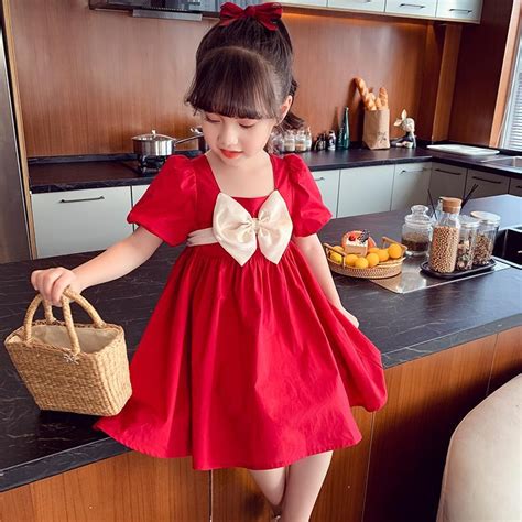 Ps Children Girl Dress Puff Sleeve Tutu Dress Red Dress Korean Design