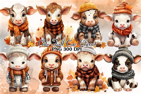 Cute Cow For Fall Thanksgiving Clipart Graphic By Cat Lady Creative