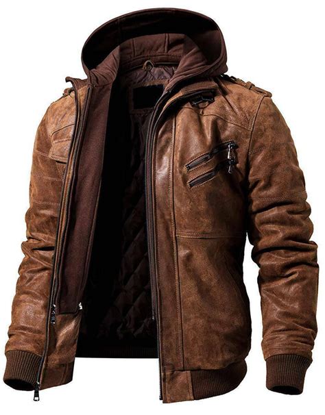 Brown Distressed Hooded Handmade Genuine Sheepskin Leather Etsy