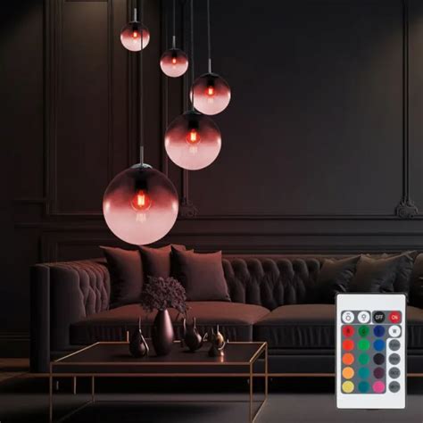 Design Rgb Led Pendule Lampe Suspendue Verre Bille Ess Chambre Couvrir Intensité Eur 271 11