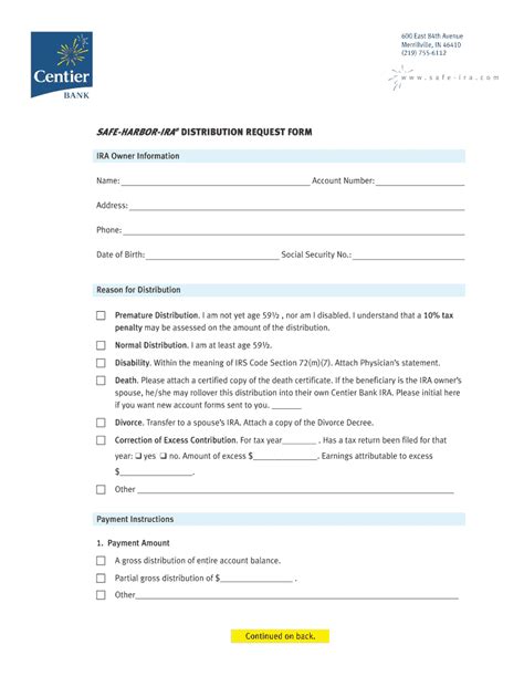 Fillable Online Safe Harbor Ira Distribution Request Form Fax Email