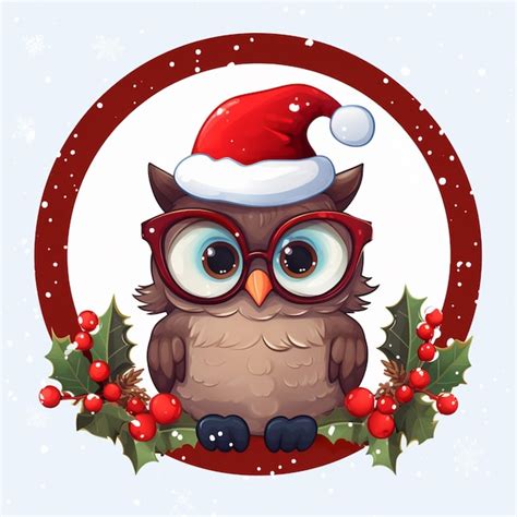 Premium Ai Image Cartoon Owl Wearing Glasses And A Santa Hat Sitting