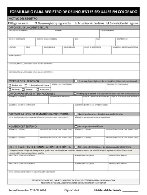 Fillable Online Spanish Cbi 2018 Sex Offender Registration Form Fax Email Print Pdffiller