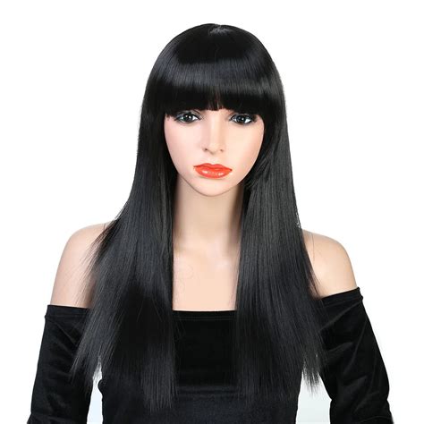 Pageup 26 Inch Long Straight Black Wig Hairstyles Heat Resistant Synthetic Wigs For African