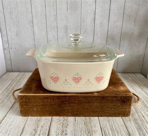 Vintage Corningware Casserole Forever Yours Cookware Baking Dish Hearts