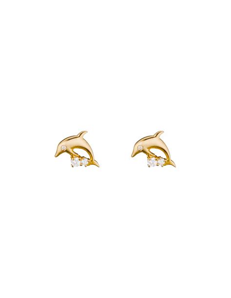 Boucles D Oreilles Mon Dauphin Or Jaune 375 1000 Et Oxyde De Zirconium