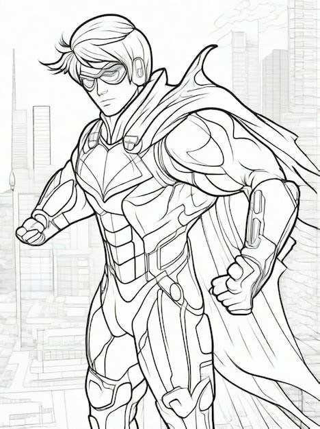 Premium Photo | Coloring page for kids Anime superhero line art