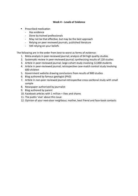 Week 4 Levels Of Evidence Week 4 Levels Of Evidence Prescribed Medication Has Evidence