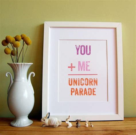 You Plus Me Equals A Unicorn Parade Screen Print Framable Etsy Love