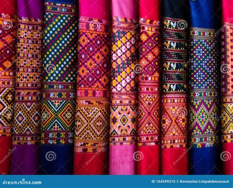 Thai Silk Fabric Handmade Woven Fabrics Of Thai Silk Textiles Stock