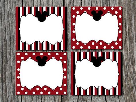 Instant Download Red Polka Dot Mickey Mouse Folding Food Tent Label