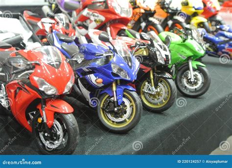 Miniature Scale Of Motorcycle Models Displayed On The Table Editorial ...