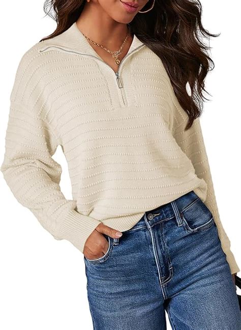 Dokotoo Womens Quarter Zip Pullover Turtleneck Sweater Long Sleeve Fall