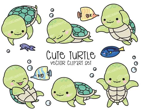 Premium Vector Clipart Kawaii Turtle Cute Turtle Clipart Set Sea Turtle ...